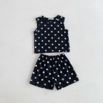 【80-130cm】セットアップ 女の子 ノースリーブ ハート・ドット柄 トップス＆ショートパンツ - 画像 (15)