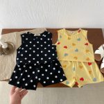 【80-130cm】セットアップ 女の子 ノースリーブ ハート・ドット柄 トップス＆ショートパンツ - 画像 (14)