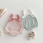 【66-90cm】キャミロンパース ベビー フリル ボーダー