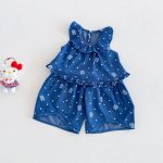 【73-120cm】セットアップ ベビー 女の子 ドット デニム