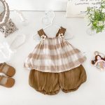 【73-100cm】セットアップ ベビー キャミチェックトップス&バルーンパンツ