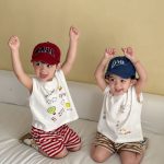 【80-150cm】セットアップ ノースリーブ トップス＆ボーダー パンツ - 画像 (9)