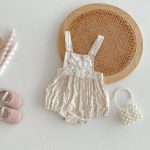 【66-90cm】サロペットロンパース ベビー ガーリー フラワー柄