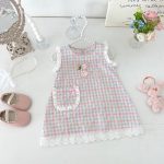 【73-100cm】ワンピース ベビー ノースリーブ チェック うさぎ