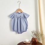 【66-100cm】ロンパース ベビー リボン付き クルーネック - 画像 (2)