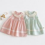 【73-120cm】ワンピース ベビー 女の子 レース襟 チェック - 画像 (3)