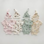 【66-90cm】ロンパース＆帽子 ベビー 総柄キャラクター