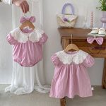 【66-120cm】ロンパース or ワンピース ベビー 女の子 レース 刺繍襟 - 画像 (4)