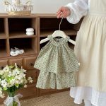 【73-120cm】セットアップ ベビー 小花柄 総柄グリーン - 画像 (4)