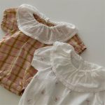 【66-90cm】ロンパース ベビー チェック フラワーラッフルカラー - 画像 (9)