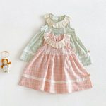 【73-120cm】ワンピース ベビー 女の子 レース襟 チェック - 画像 (4)