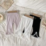【73-100cm】パンツ ベビー レース フリル スリット 九分丈