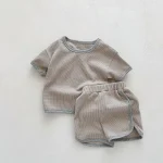 【66-100cm】セットアップ ベビー ノーカラーワッフル シンプル - 画像 (4)