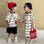 【80-150cm】セットアップorワンピース ペット柄 ボーダー - 画像 (4)