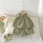 【73-120cm】セットアップ ベビー 小花柄 総柄グリーン - 画像 (7)