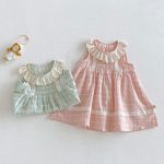 【73-120cm】ワンピース ベビー 女の子 レース襟 チェック - 画像 (5)