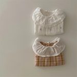 【66-90cm】ロンパース ベビー チェック フラワーラッフルカラー - 画像 (3)