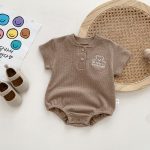 【66-90cm】ロンパース ベビー くま柄 リブラウンドネック - 画像 (5)