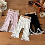 【73-100cm】パンツ ベビー レース フリル スリット 九分丈 - 画像 (6)