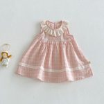 【73-120cm】ワンピース ベビー 女の子 レース襟 チェック - 画像 (6)