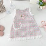 【73-100cm】ワンピース ベビー ノースリーブ チェック うさぎ - 画像 (3)