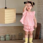 【73-110cm】 セットアップ フリルスリーブ チェック 履きやすい - 画像 (4)