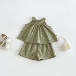 【73-120cm】セットアップ ベビー 小花柄 総柄グリーン - 画像 (2)