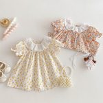 【73-110cm】ワンピース ベビー 女の子 レース襟 フラワー - 画像 (3)