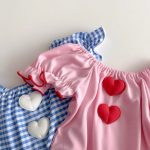 【73-120cm】水着 ハート チェック ロンパース+帽子 - 画像 (14)