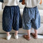 【80-140cm】パンツ 菱形 キルティング デニム ハーフパンツ - 画像 (6)