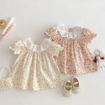 【73-110cm】ワンピース ベビー 女の子 レース襟 フラワー