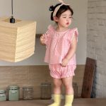 【73-110cm】 セットアップ フリルスリーブ チェック 履きやすい - 画像 (5)