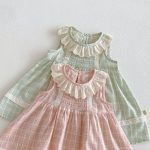 【73-120cm】ワンピース ベビー 女の子 レース襟 チェック - 画像 (9)