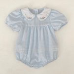 【66-130cm】ロンパースorワンピース ブルーフラワー刺繡 姉妹服 - 画像 (14)