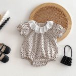 【66-100cm】ロンパース ベビーおしゃれ フリル襟 花柄