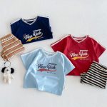 【73-120cm】半袖Ｔシャツorショートパンツ ベビー  Vネックロゴ ボーダー - 画像 (5)