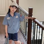 【80-130cm】半袖シャツ キッズ服 韓国風 デニム - 画像 (7)