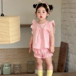 【73-110cm】 セットアップ フリルスリーブ チェック 履きやすい - 画像 (6)