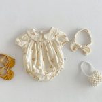 【66-90cm】ロンパース ベビー 丸襟 コットン クマ柄 - 画像 (2)