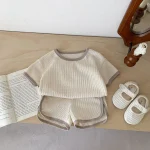 【66-100cm】セットアップ ベビー ノーカラーワッフル シンプル - 画像 (7)