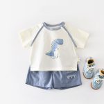 【73-110cm】セットアップ 男の子 ブルー恐竜 シャツ&パンツ - 画像 (3)