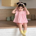【73-110cm】 セットアップ フリルスリーブ チェック 履きやすい - 画像 (7)