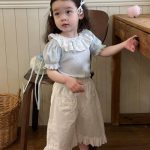 【80-130cm】トップスorパンツ 女の子 フリル襟 七分丈パンツ