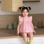 【73-110cm】 セットアップ フリルスリーブ チェック 履きやすい - 画像 (8)