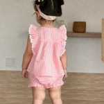 【73-110cm】 セットアップ フリルスリーブ チェック 履きやすい - 画像 (9)