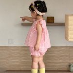 【73-110cm】 セットアップ フリルスリーブ チェック 履きやすい - 画像 (10)