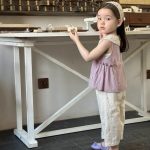 【80-130cm】トップスorパンツ 女の子 丸襟 ノースリーブ レース刺繍 - 画像 (5)