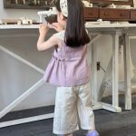 【80-130cm】トップスorパンツ 女の子 丸襟 ノースリーブ レース刺繍 - 画像 (3)