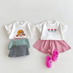 【80-130cm】Tシャツ or ショートパンツ ベビー 女の子 フリル袖 チェック - 画像 (7)