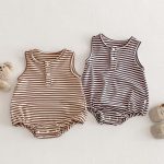 【66-90cm】ロンパース ベビー ボーダー柄 ノースリーブ - 画像 (2)